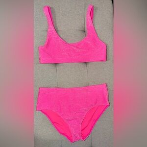 NWOT/ Good American Hot Pink Sparkle Bikini Set - top size 2, bottom size 3